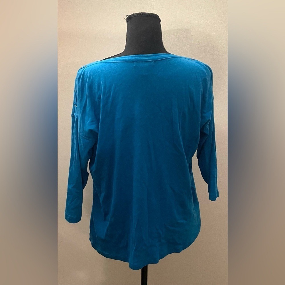 Chaps-โ Teal 3/4 Sleeve Women's Top Size L - Picture 4 of 8